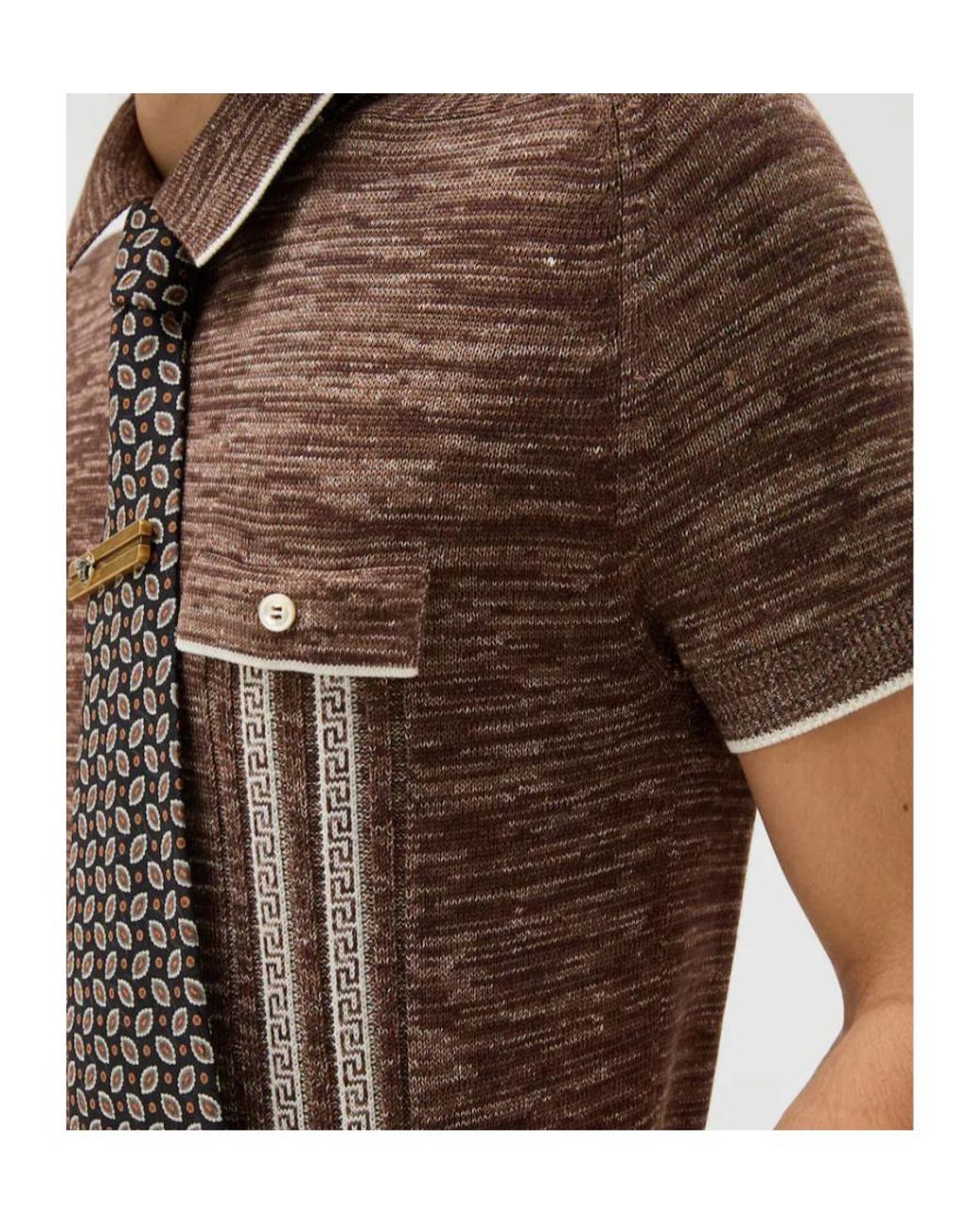 Versace Brown Mouliné Jacquard Knit Polo Shirt for men