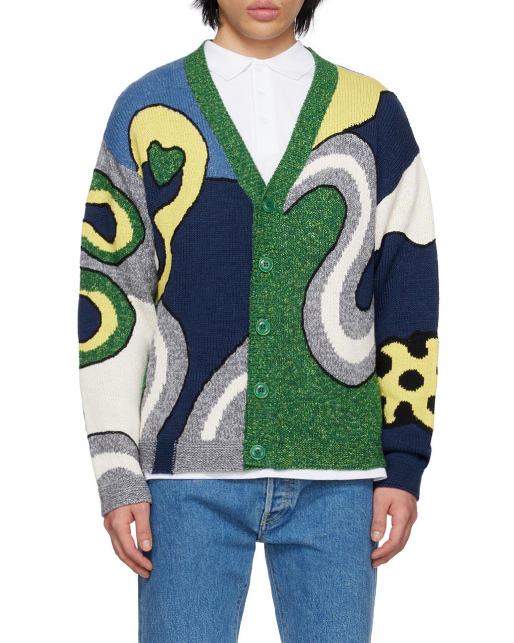 KENZO Green Graphic-Print Knit Cardigan for men