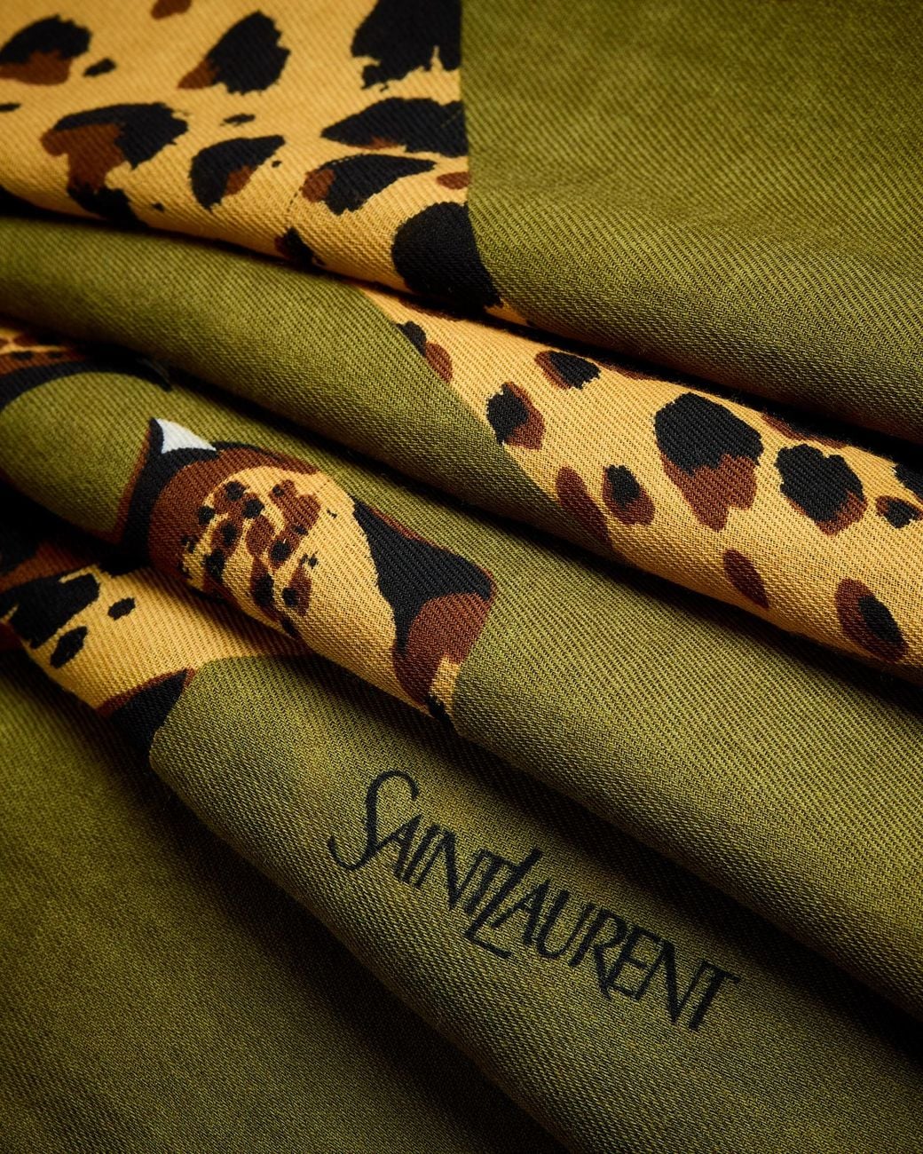 Saint Laurent Green Leopard-Print Shawl