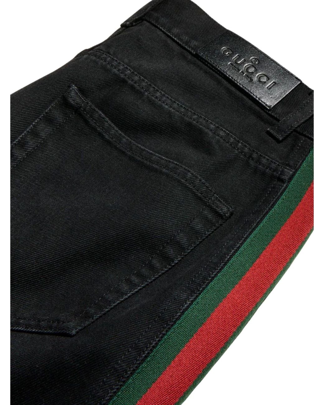 Gucci Black Web Stripe Baggy Jeans for men