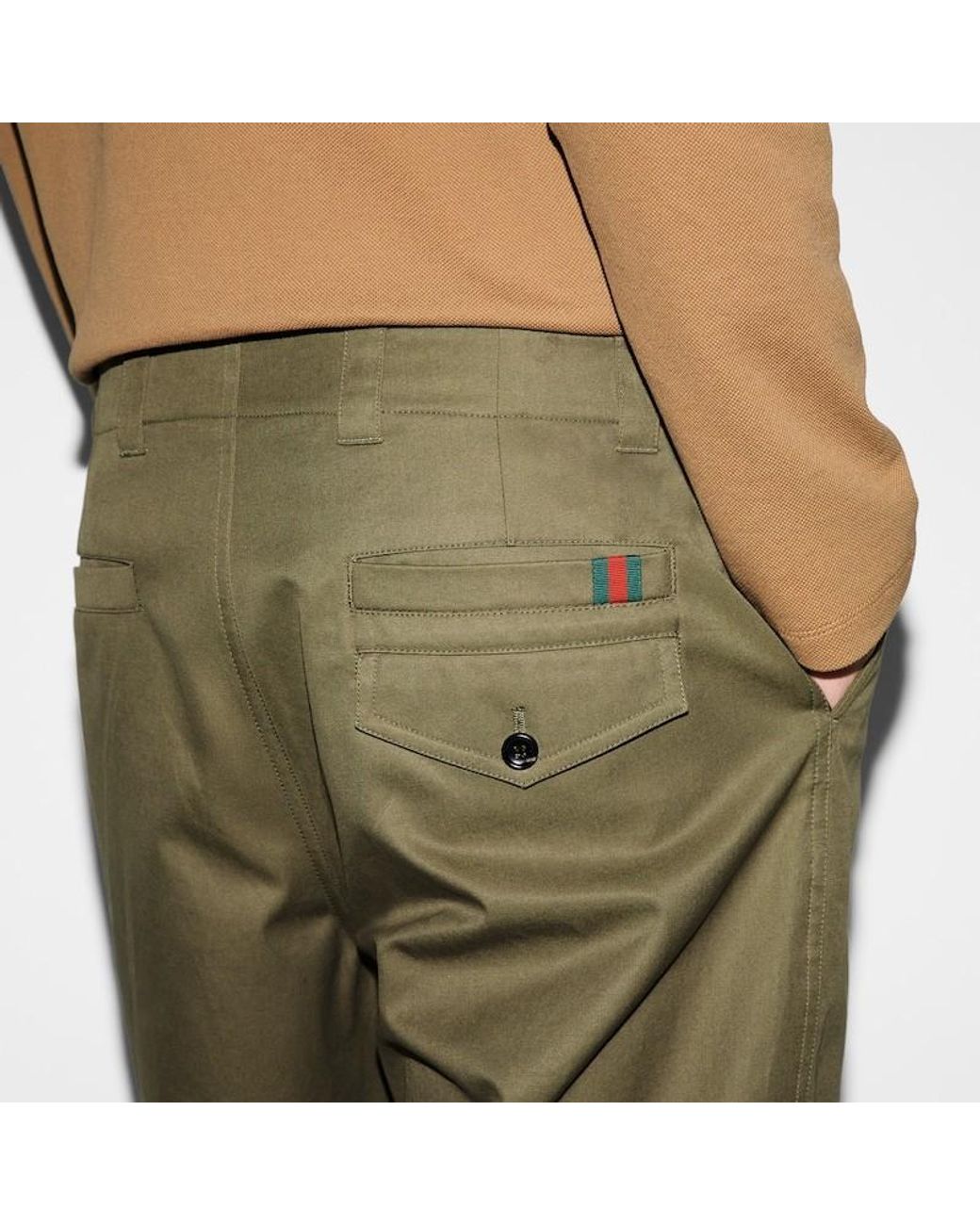 Gucci Green Web Detailed Twill Pants for men
