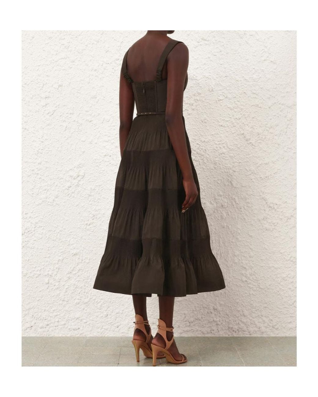 Zimmermann Brown Pleated Draped Midi Dress