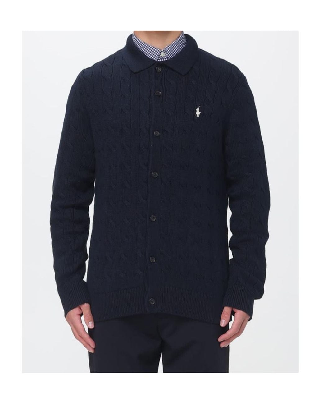 Polo Ralph Lauren Blue Cable Knit Logo Cardigan for men