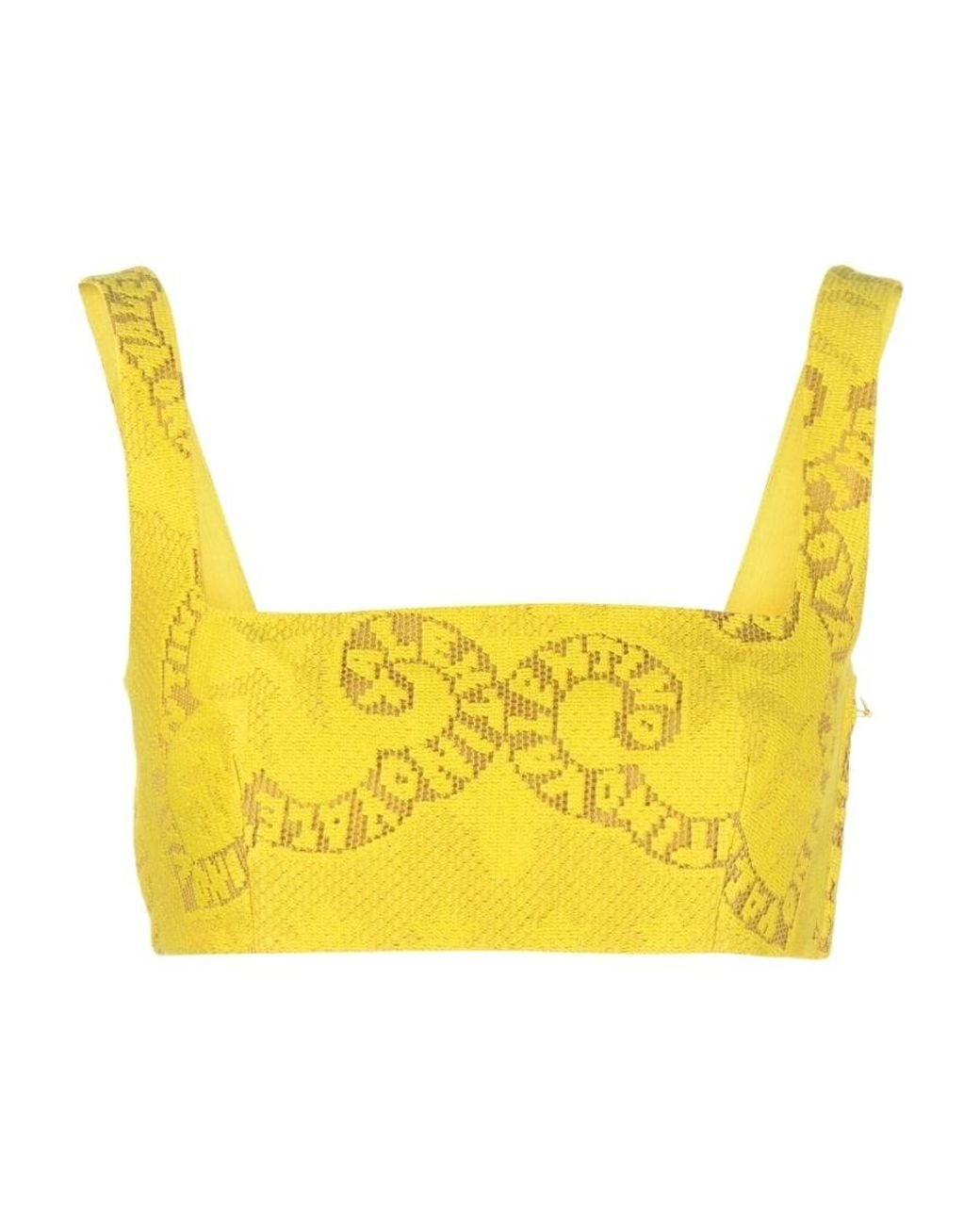Valentino Yellow Cropped Pointelle-Lace Top