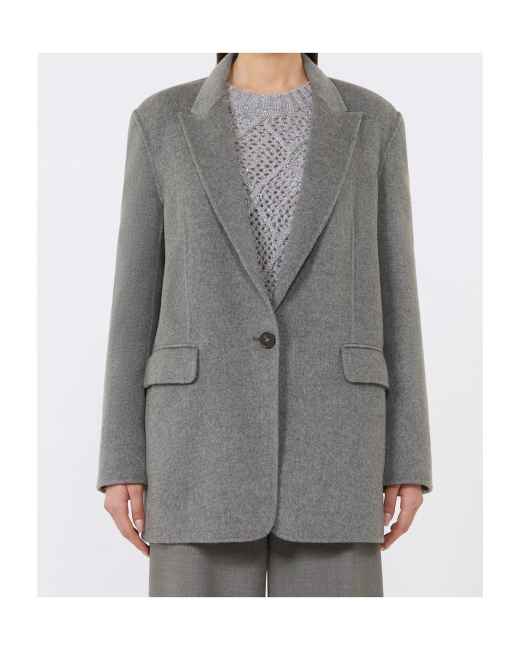 Max Mara Gray Wool And Silk Double-Cloth Blazer