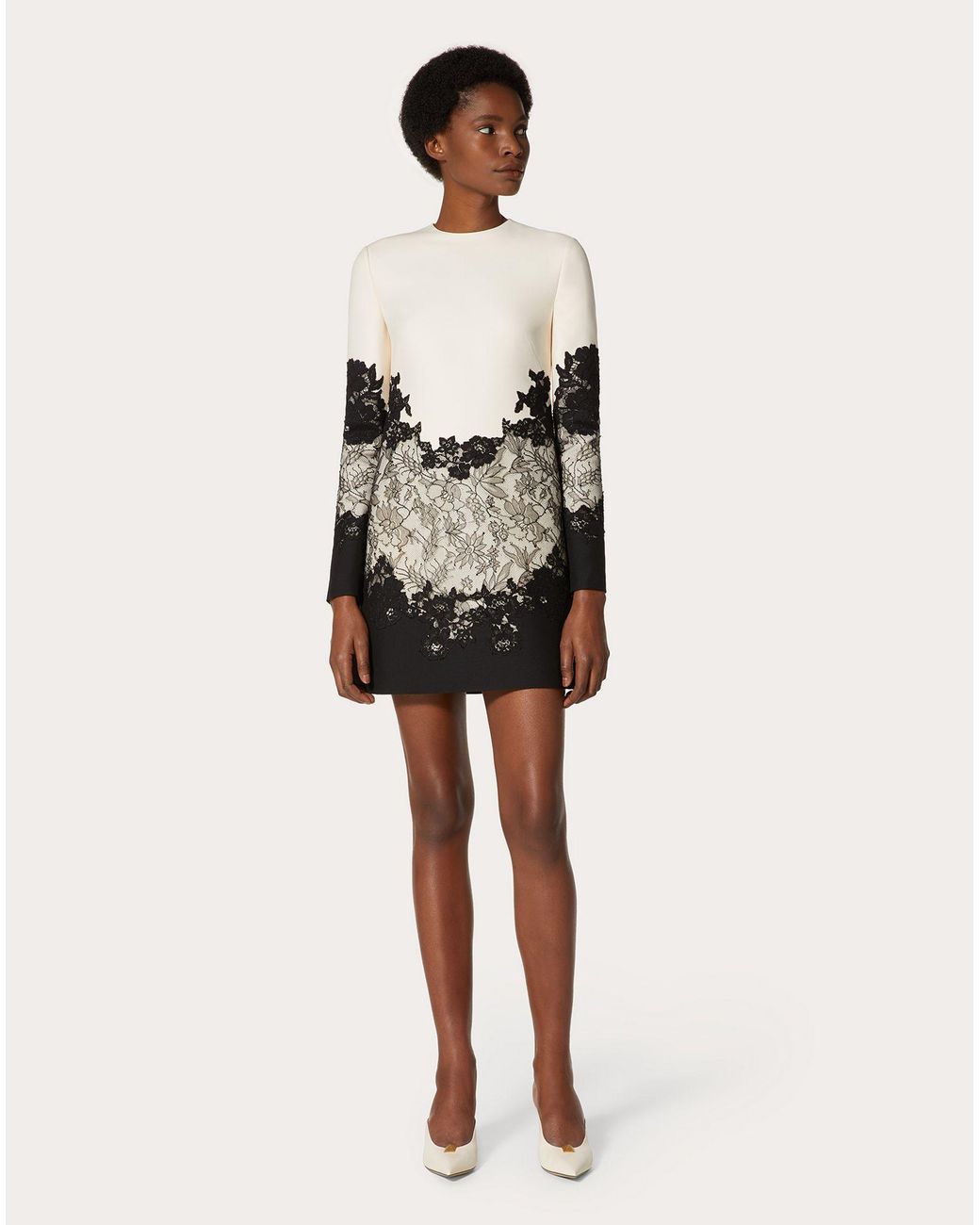 Valentino White Lace-Embellished Shift Dress