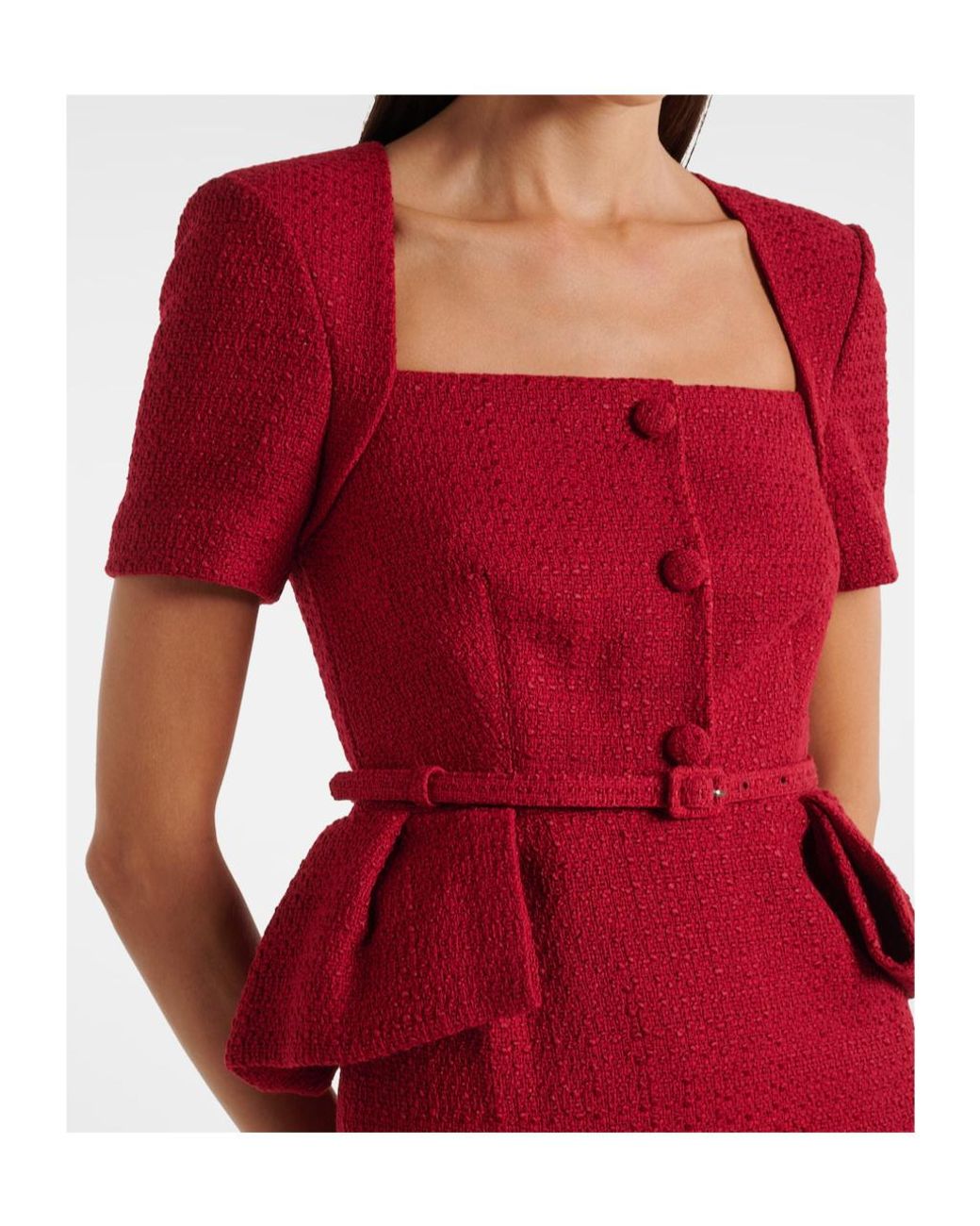Roland Mouret Red Boucle Midi Dress