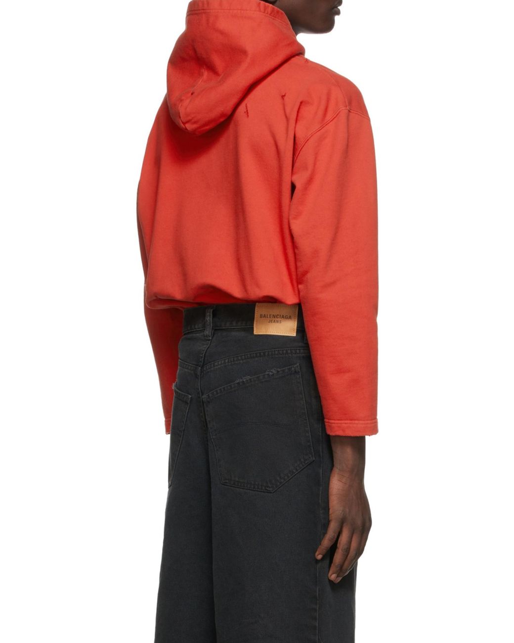 Balenciaga Red Distressed Logo Printed Hoodie
