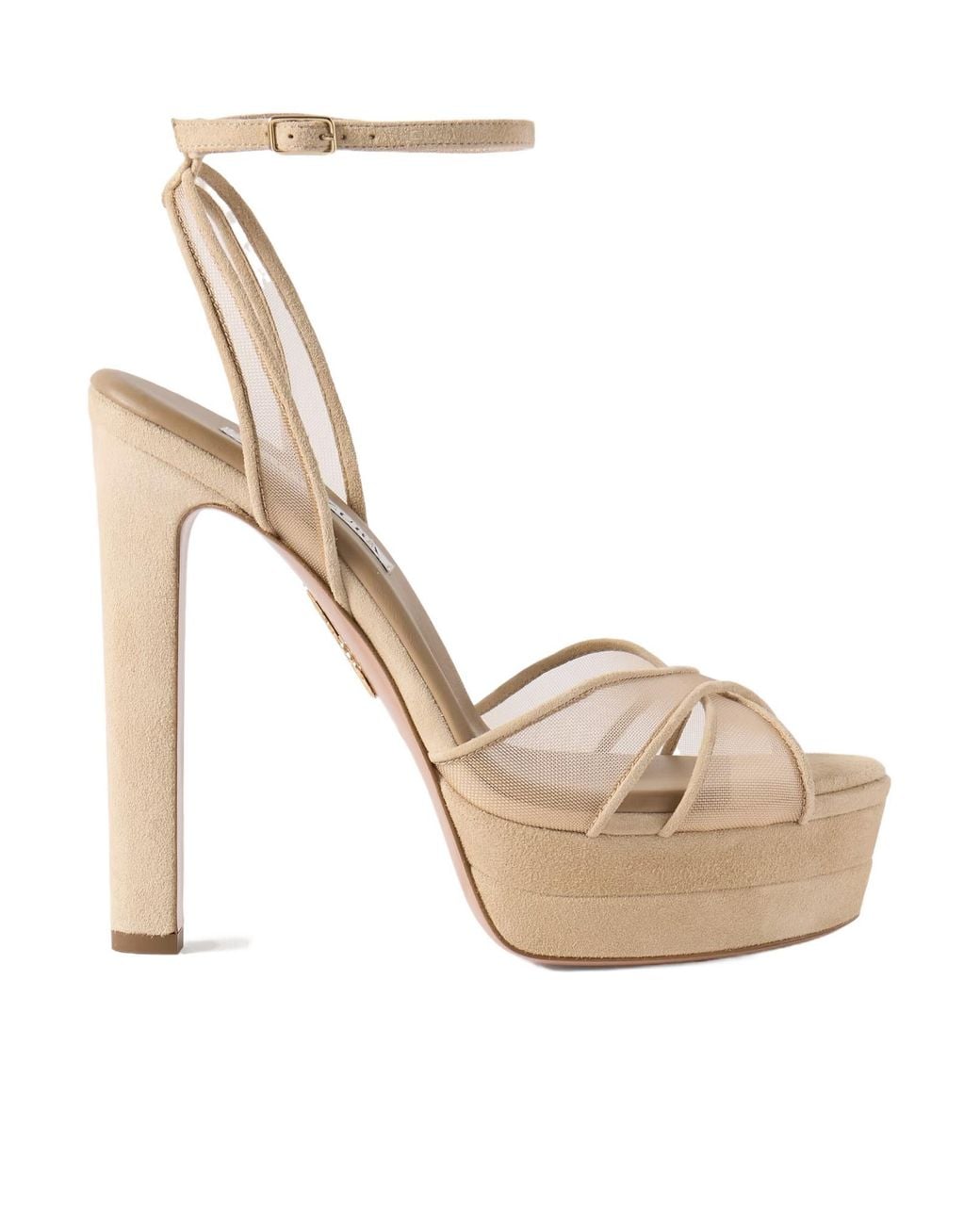 Aquazzura Metallic Divine Plateau 130 Suede And Tulle Platform Sandals