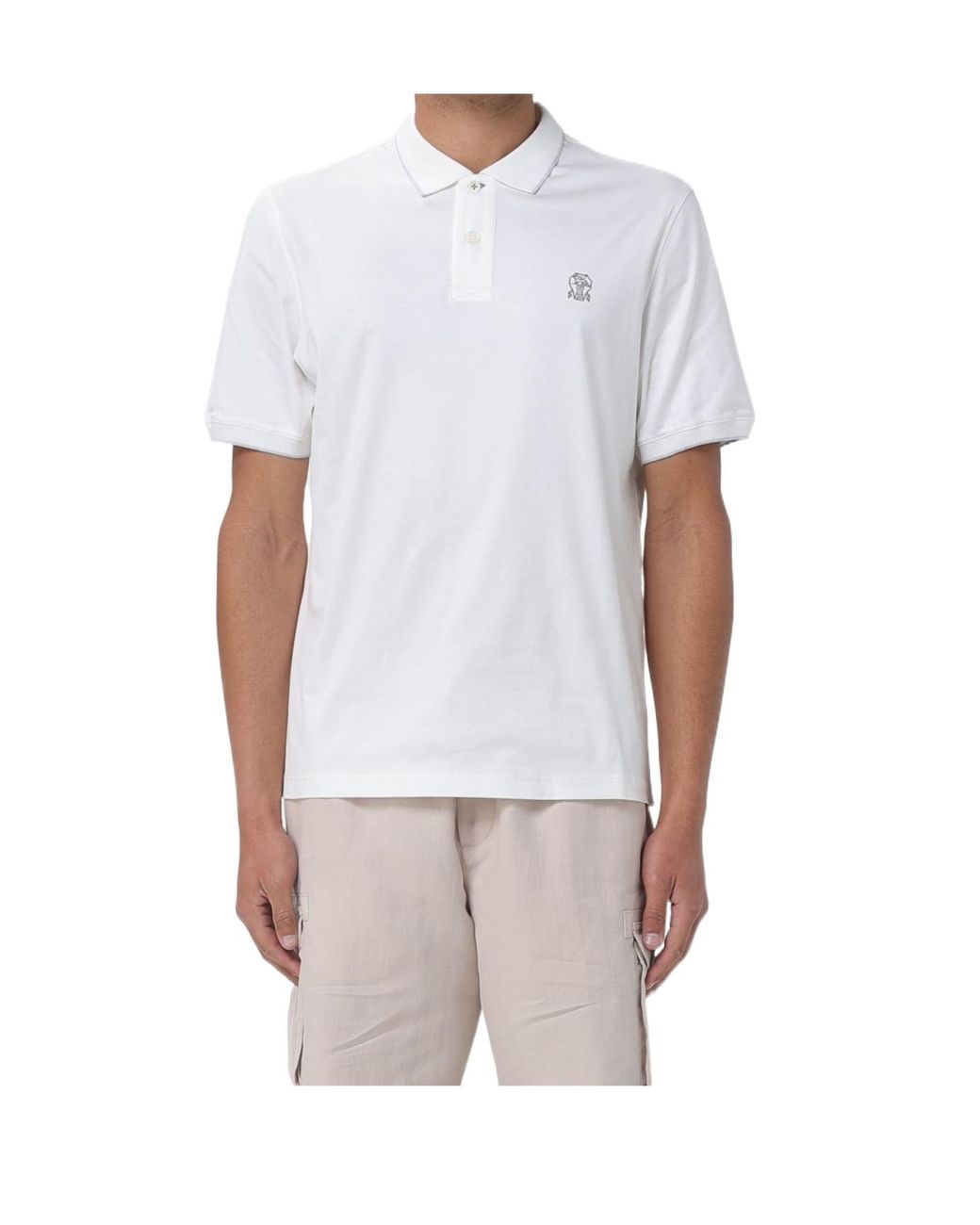 Brunello Cucinelli Blue Embroidered Collar Polo Shirt for men