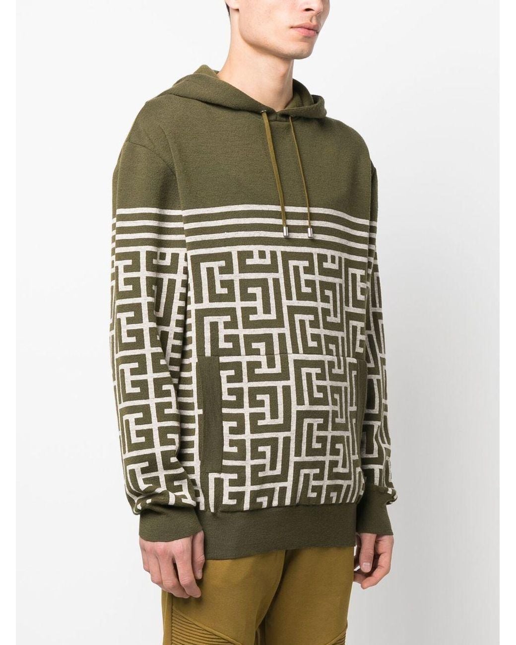 Balmain Green Drawstring Hooded Hoodie for men