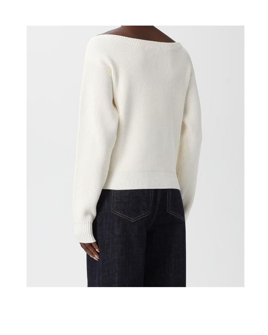 Victoria Beckham White Long-Sleeve Solid-Color Knit Top