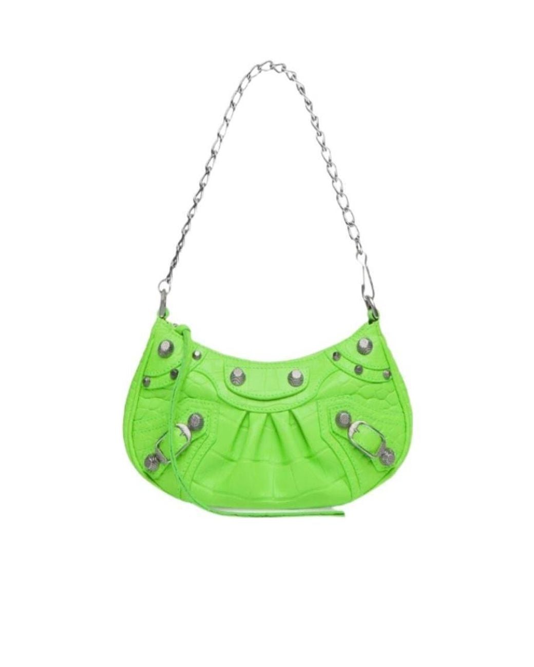 Balenciaga Le Cagole Mini Bag With Chain Crocodile Embossed In Bright Green