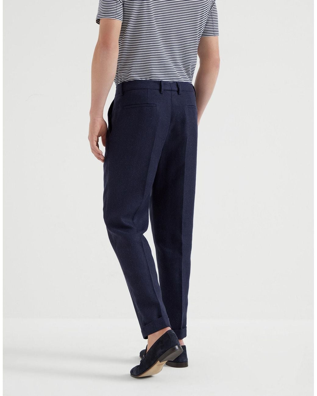 Brunello Cucinelli Blue Pleat-Detailing Trousers for men