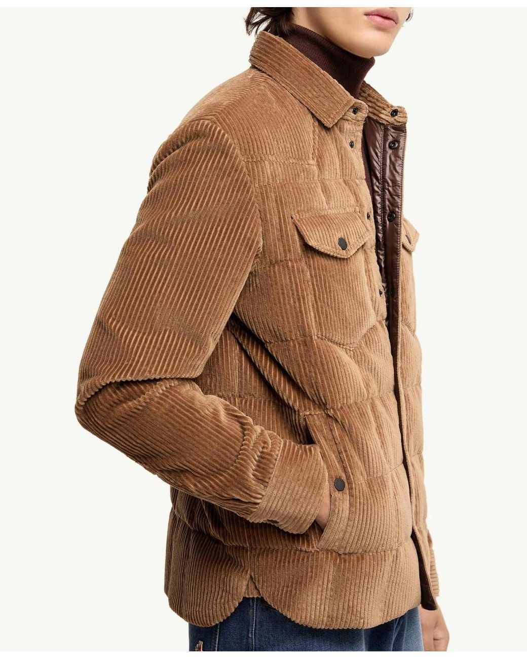 Moncler Brown Gelt Corduroy Down Shirt Jacket for men
