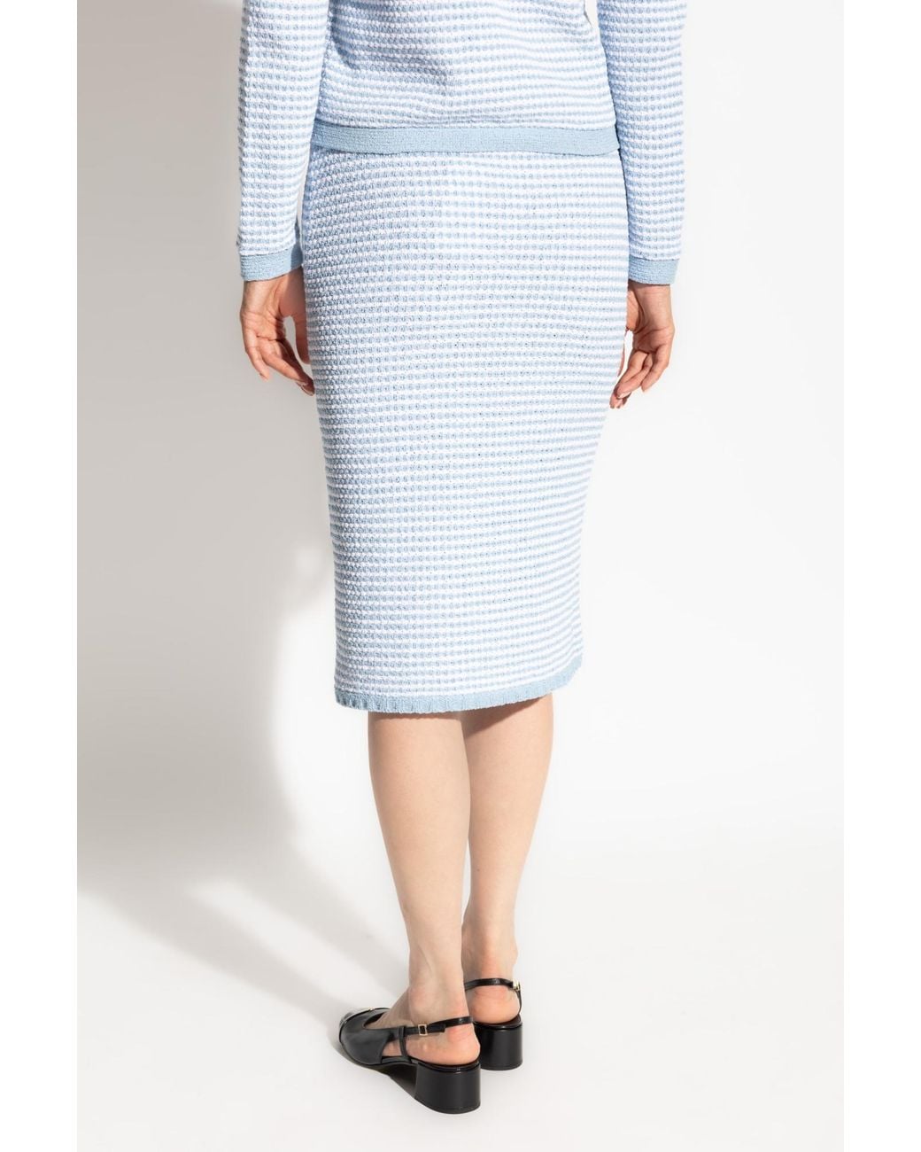 Tory Burch Blue Cotton-Blend Striped Skirt