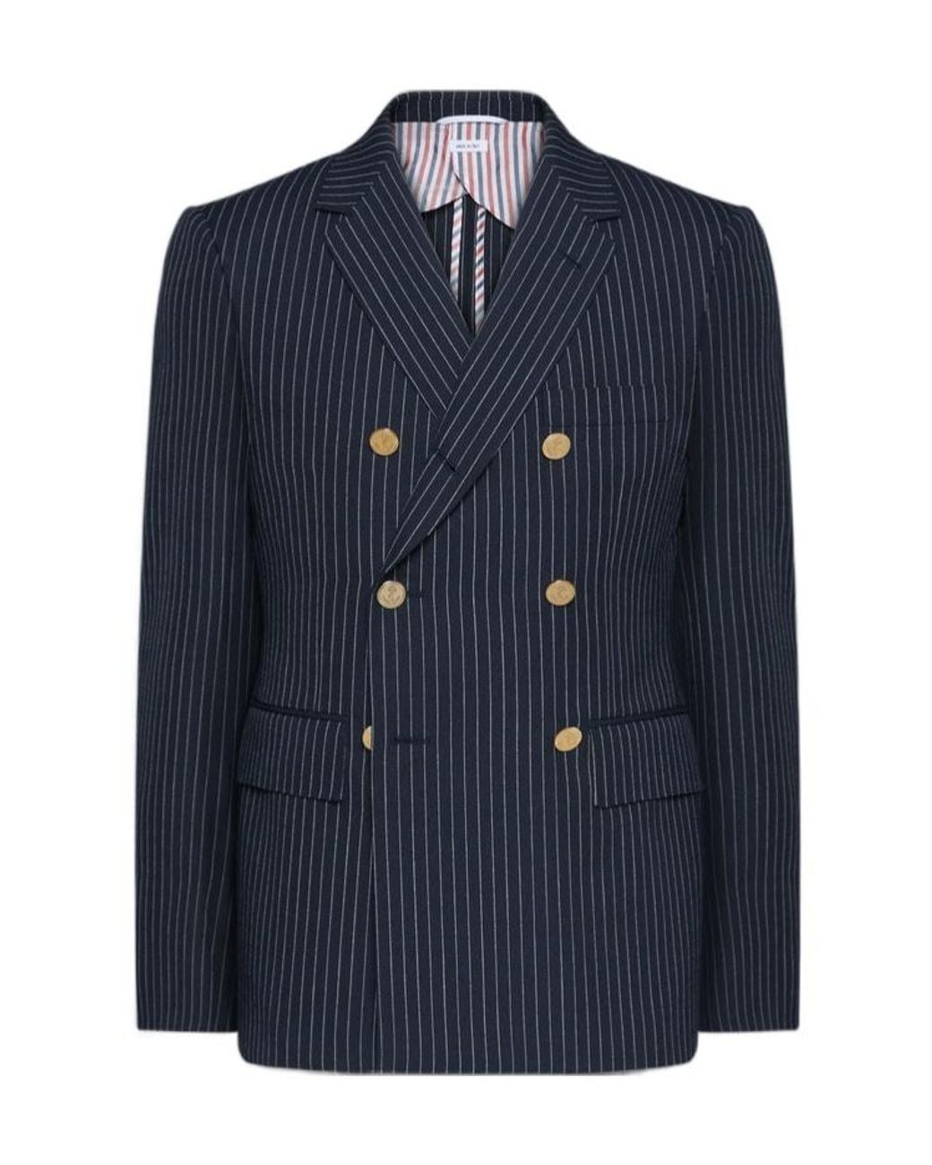 Thom Browne Blue Pinstripe Wool Blazer for men