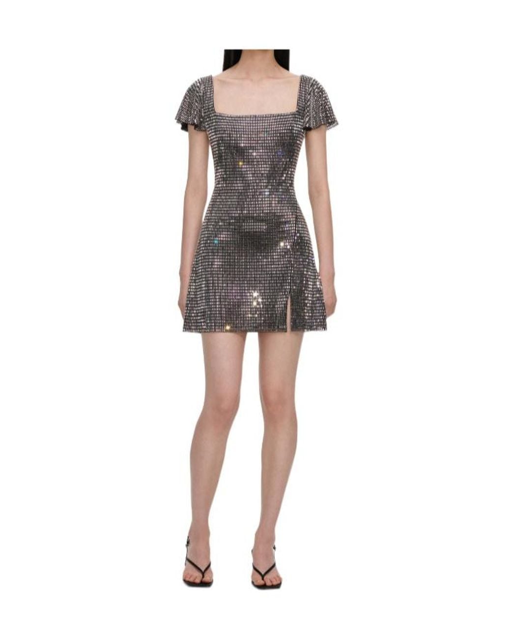 Self-Portrait Gray Rhinestone Mesh Mini Dress