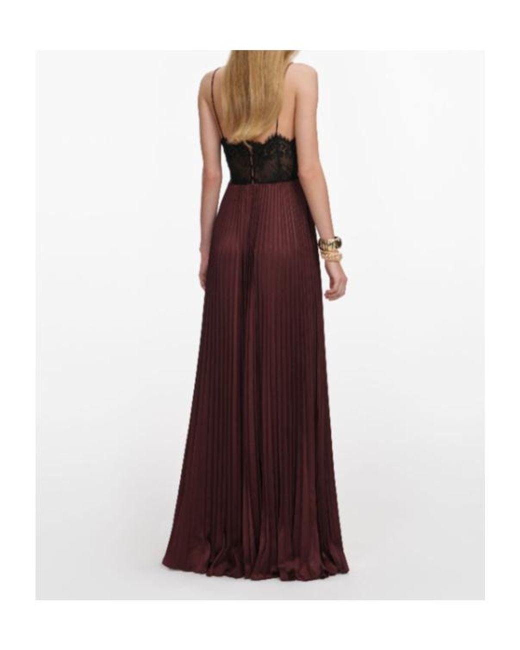 Self-Portrait Red Pleated Lace-Trim Maxi Dress