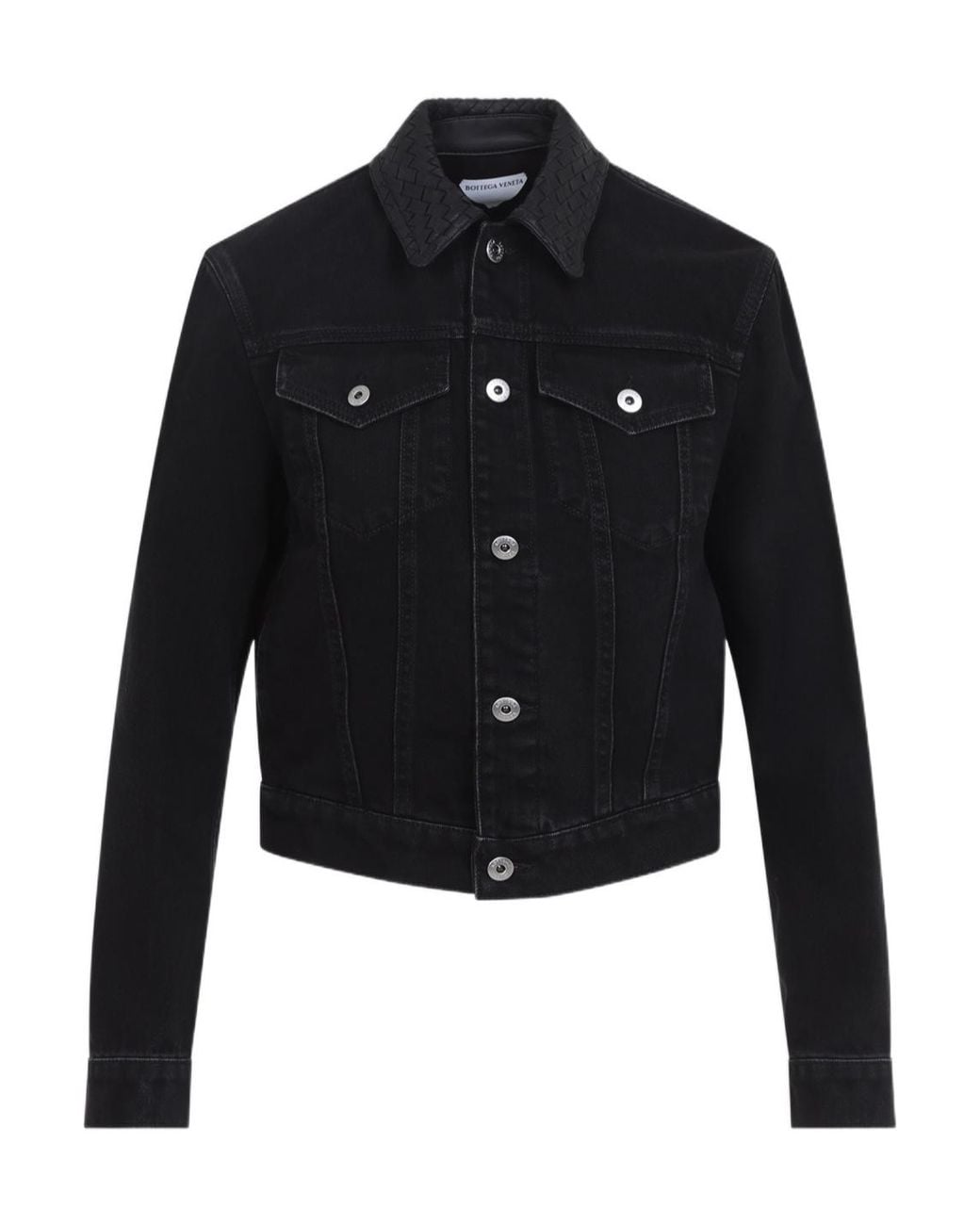 Bottega Veneta Black Woven-Collar Denim Jacket