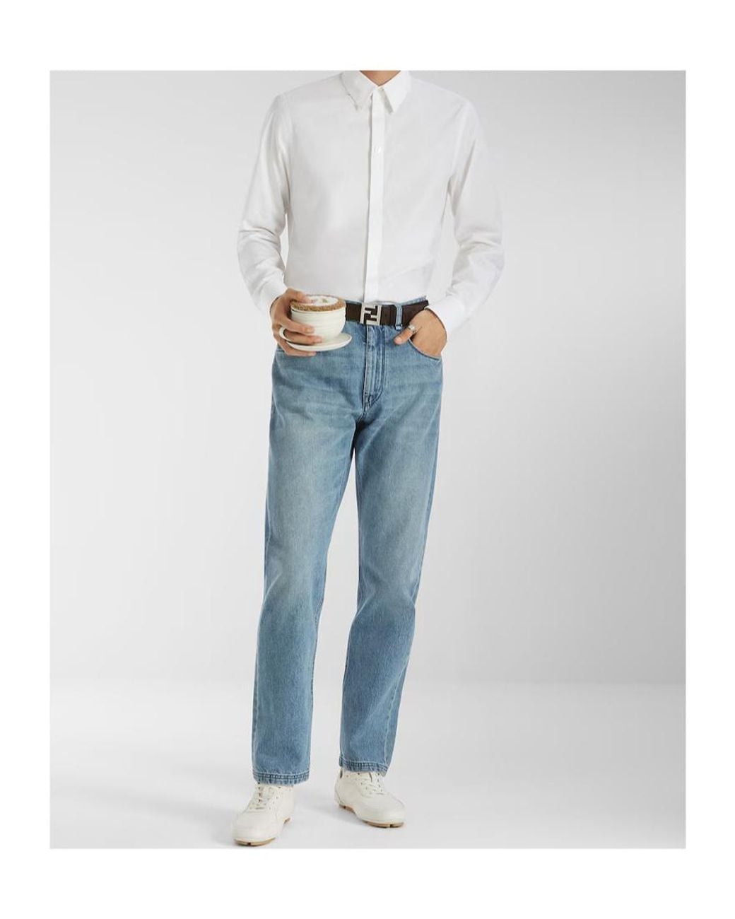Fendi White Long Sleeved Regular-Fit Shirt for men
