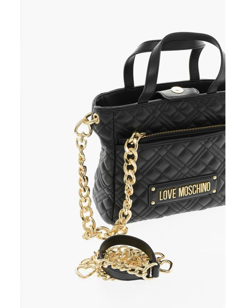 Moschino Black Quilted Logo-Plaque Tote Bag