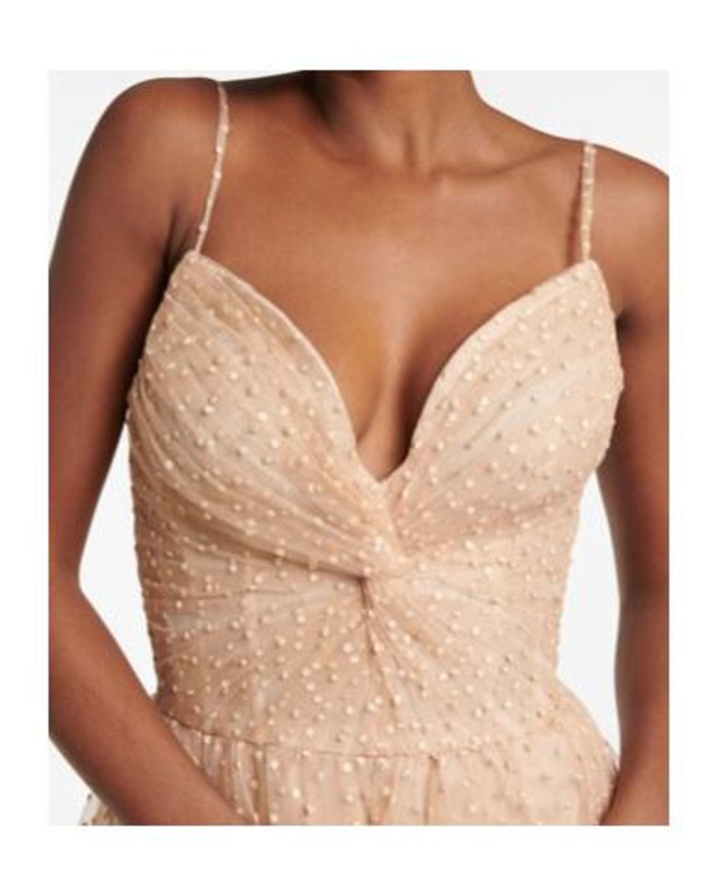 Monique Lhuillier Natural Dotted Tulle Midi Dress