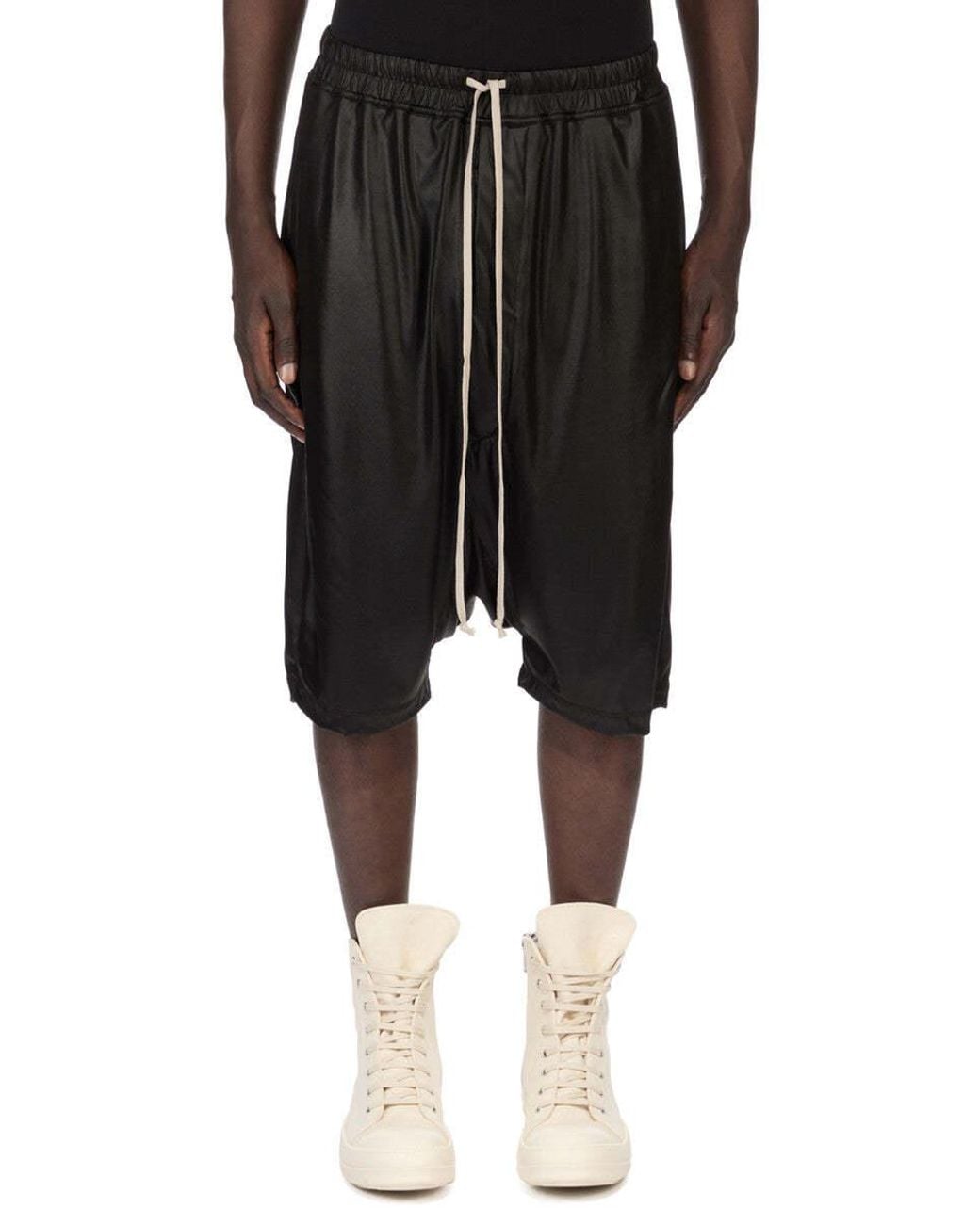 Rick Owens Black Elastic Waist Shorts for men