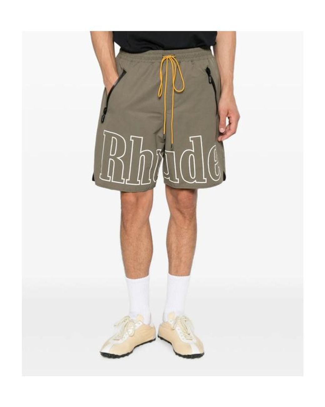 Rhude Gray Logo Print Drawstring Shorts for men