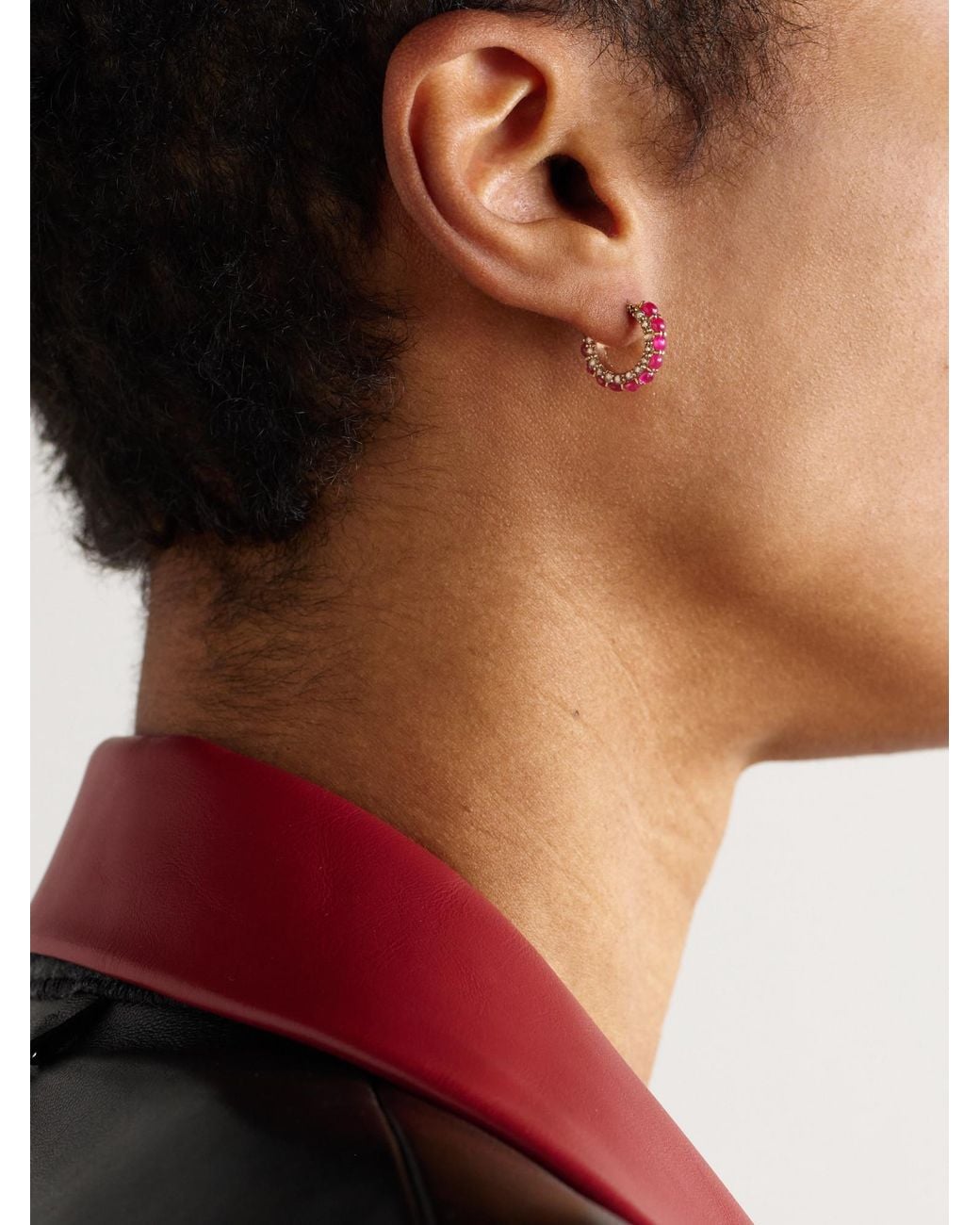 Ileana Makri Pink 18-Karat Rose Hoop Earrings