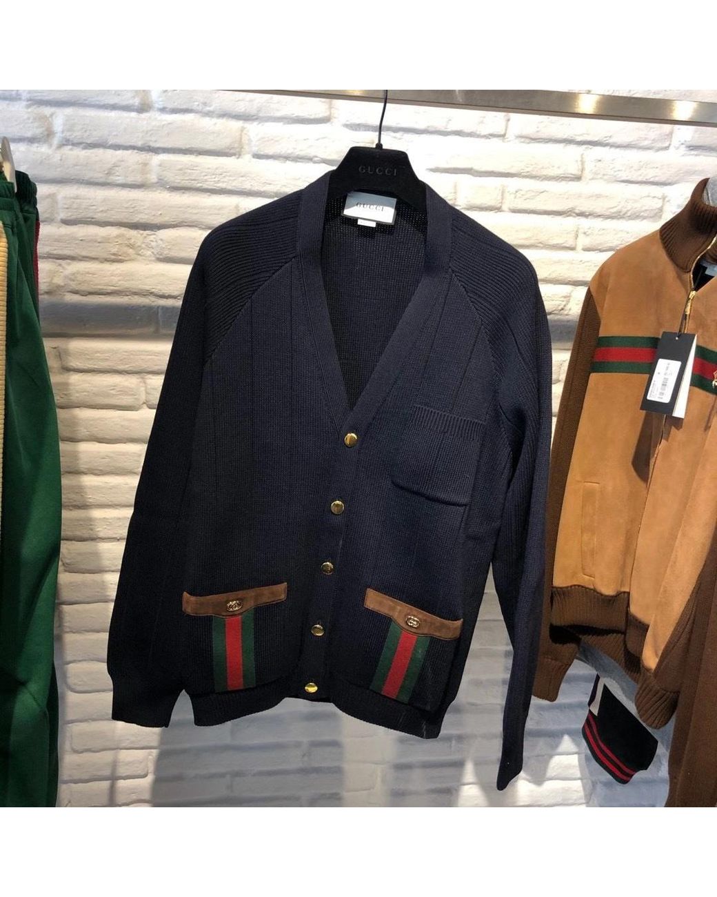 Gucci Blue Knit Wool Blend Cardigan With Web for men