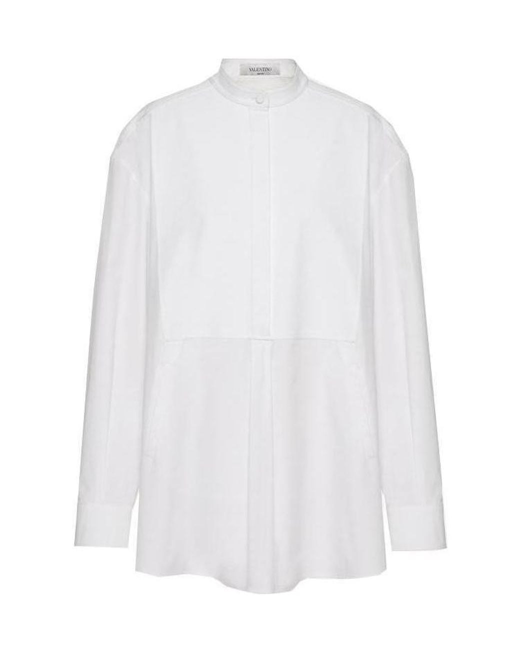 Valentino White Collarless Half-Button Shirt