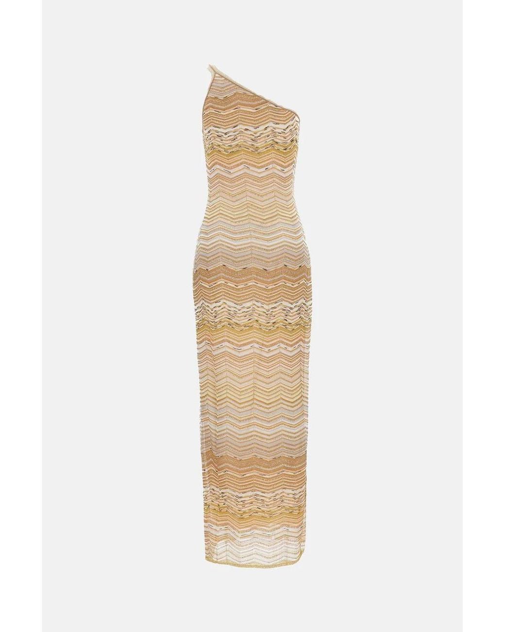 Missoni Natural Chevron Pattern Long One-Shoulder Dress