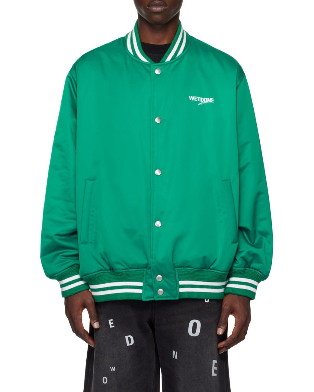 we11done Green Logo-Print Bomber Jacket for men
