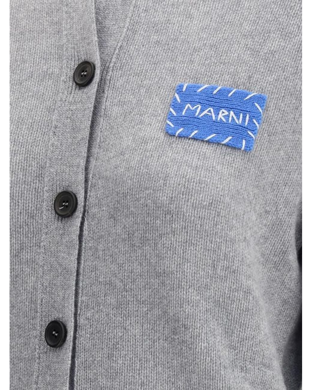 Marni Gray Logo Patch Buttoned Cardigan