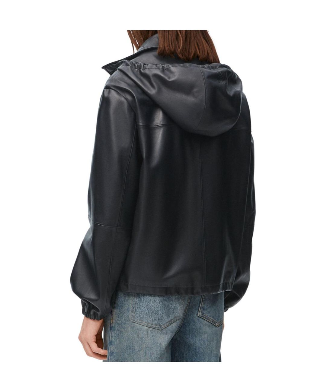 Loewe Black Hooded Zipped Leather Jacket for men