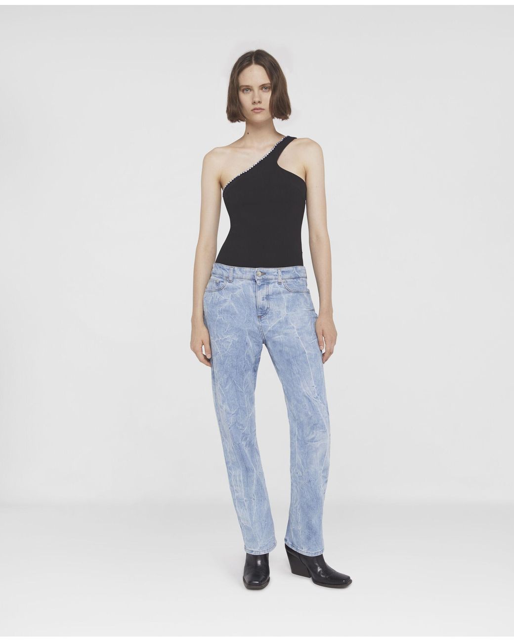 Stella McCartney Black Crystal-Trim One-Shoulder Top