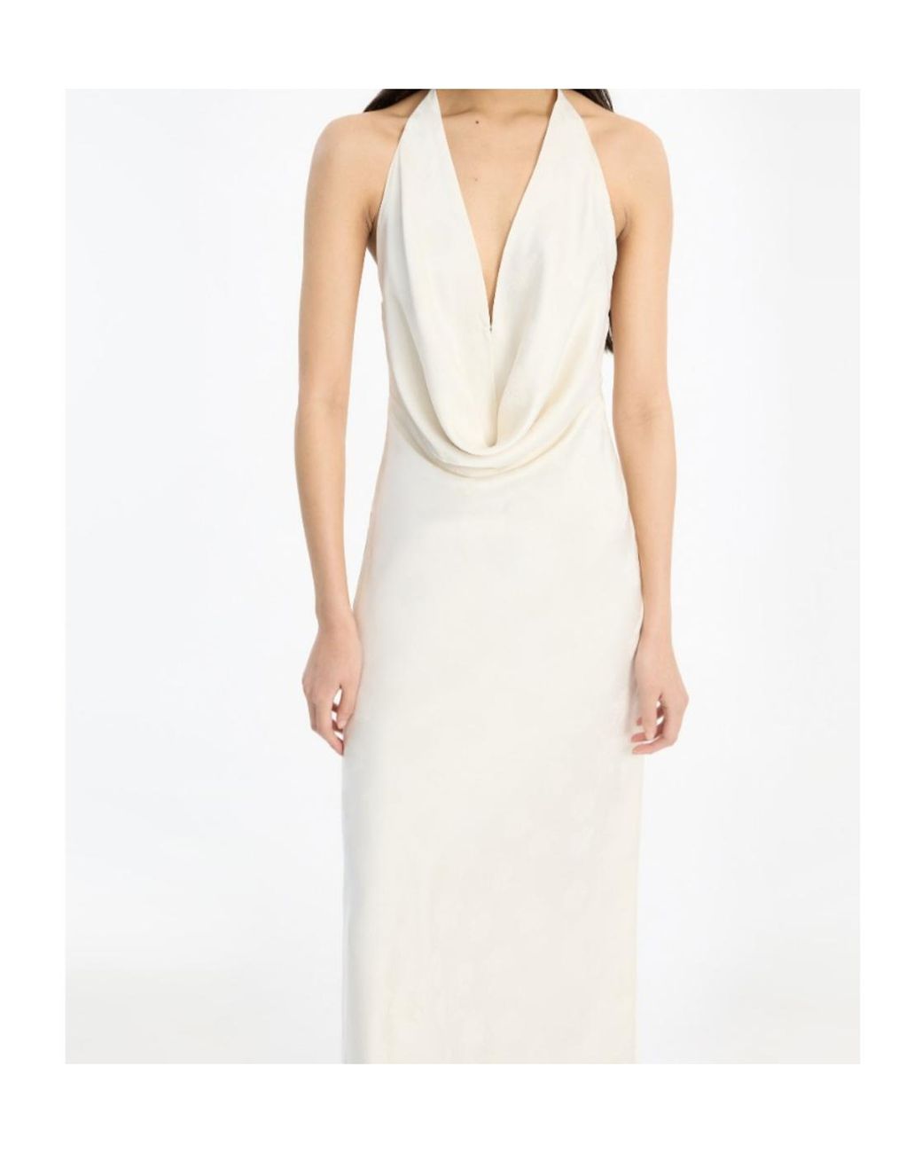 ROTATE BIRGER CHRISTENSEN White Satin Halterneck Maxi Dress