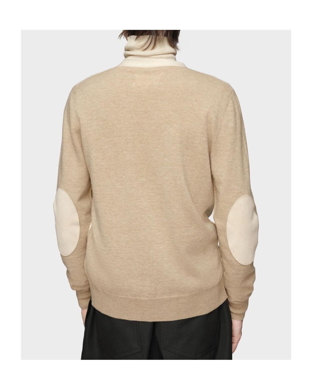 Maison Margiela Natural V-Neck Elbow-Patch Cardigan for men
