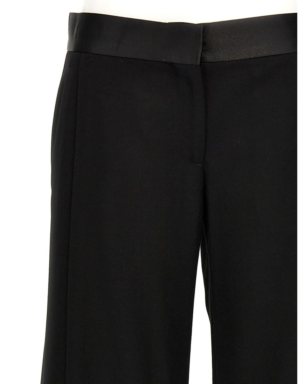 Victoria Beckham Black Wide-Leg Satin-Trim Trousers