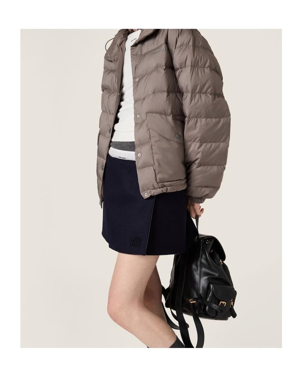 Miu Miu Brown Down Technical Pongé Puffer Jacket