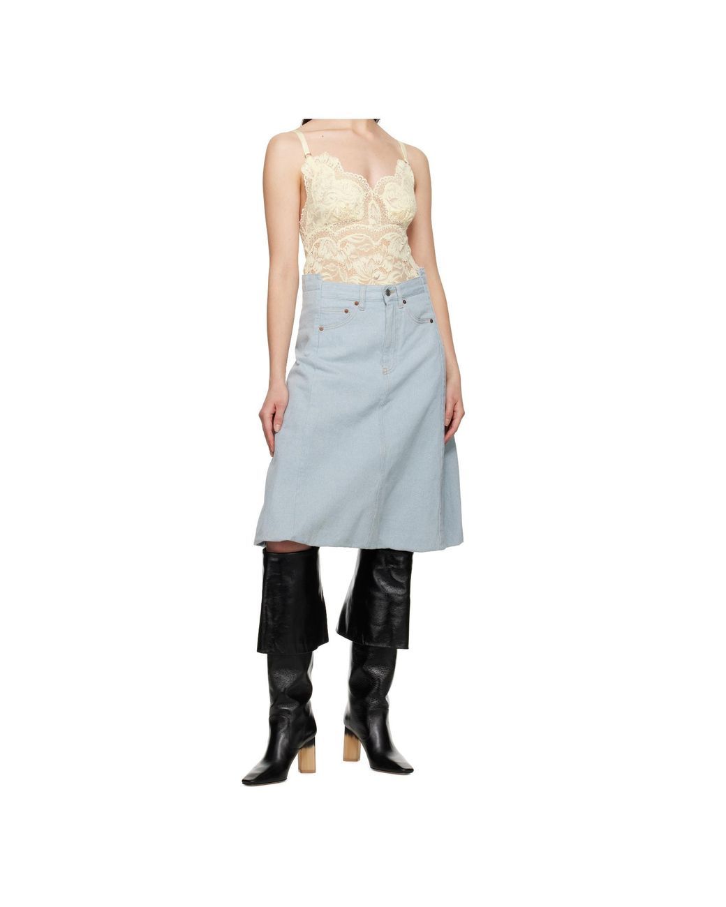 Victoria Beckham Black Cocoon Detail Denim Midi Skirt