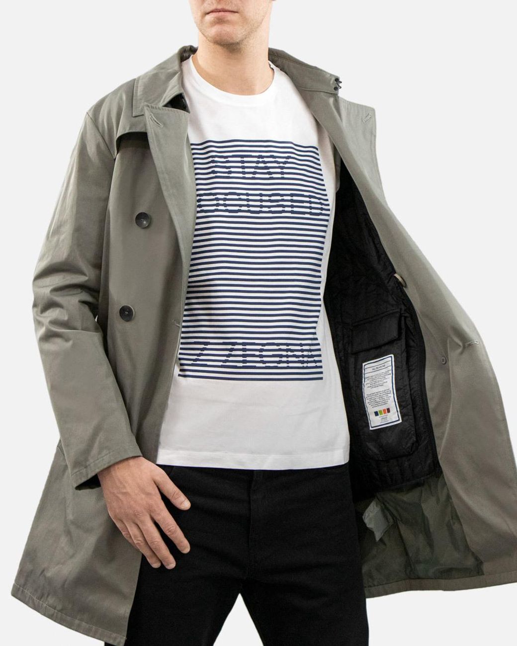 Armani Collezioni Gray Medium And Long Style Lapel Logo Trench Coat for men
