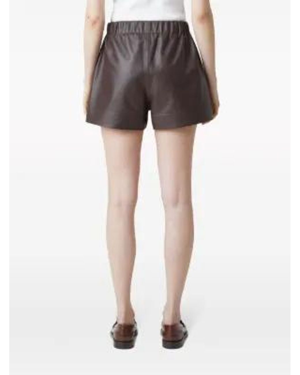 Closed Brown Elasticated-Waist Leather Shorts