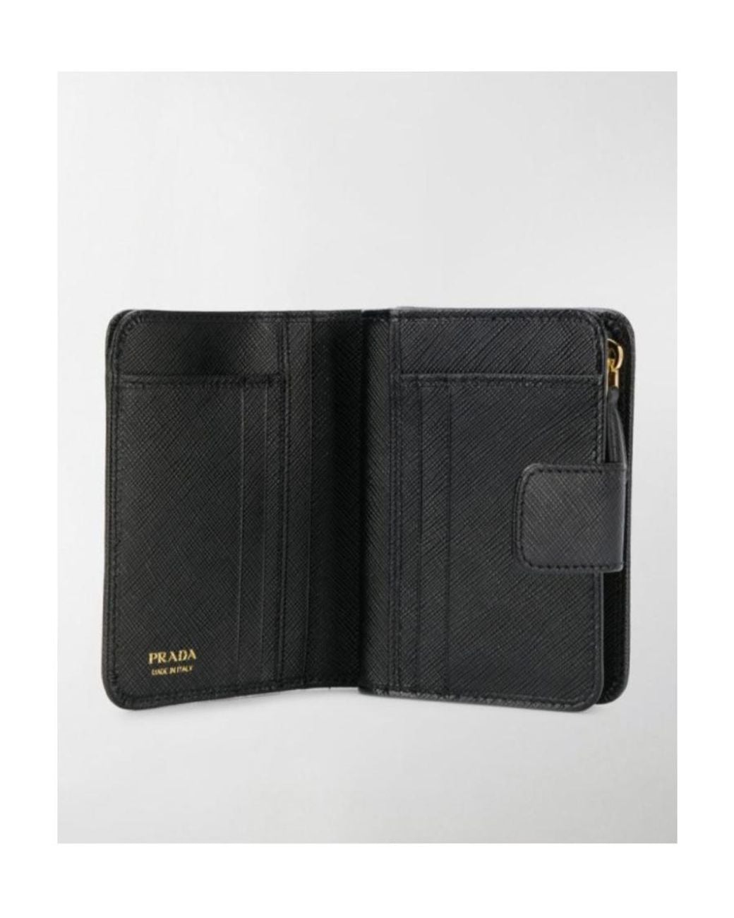 Prada Black Logo Plaque Bi-Fold Wallet