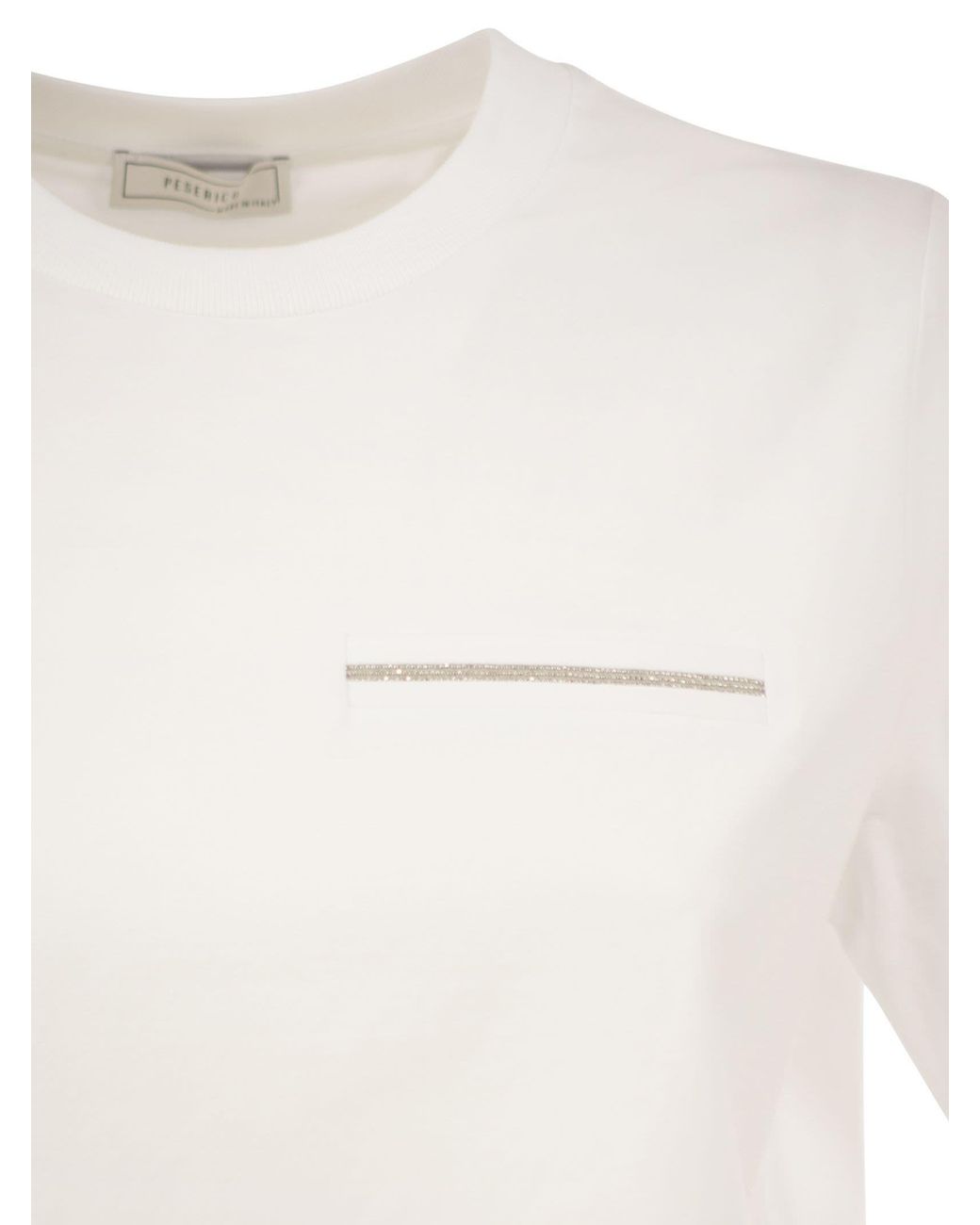 Peserico White Stretch Cotton T-Shirt With Punto Luce Chest Pocket Detail