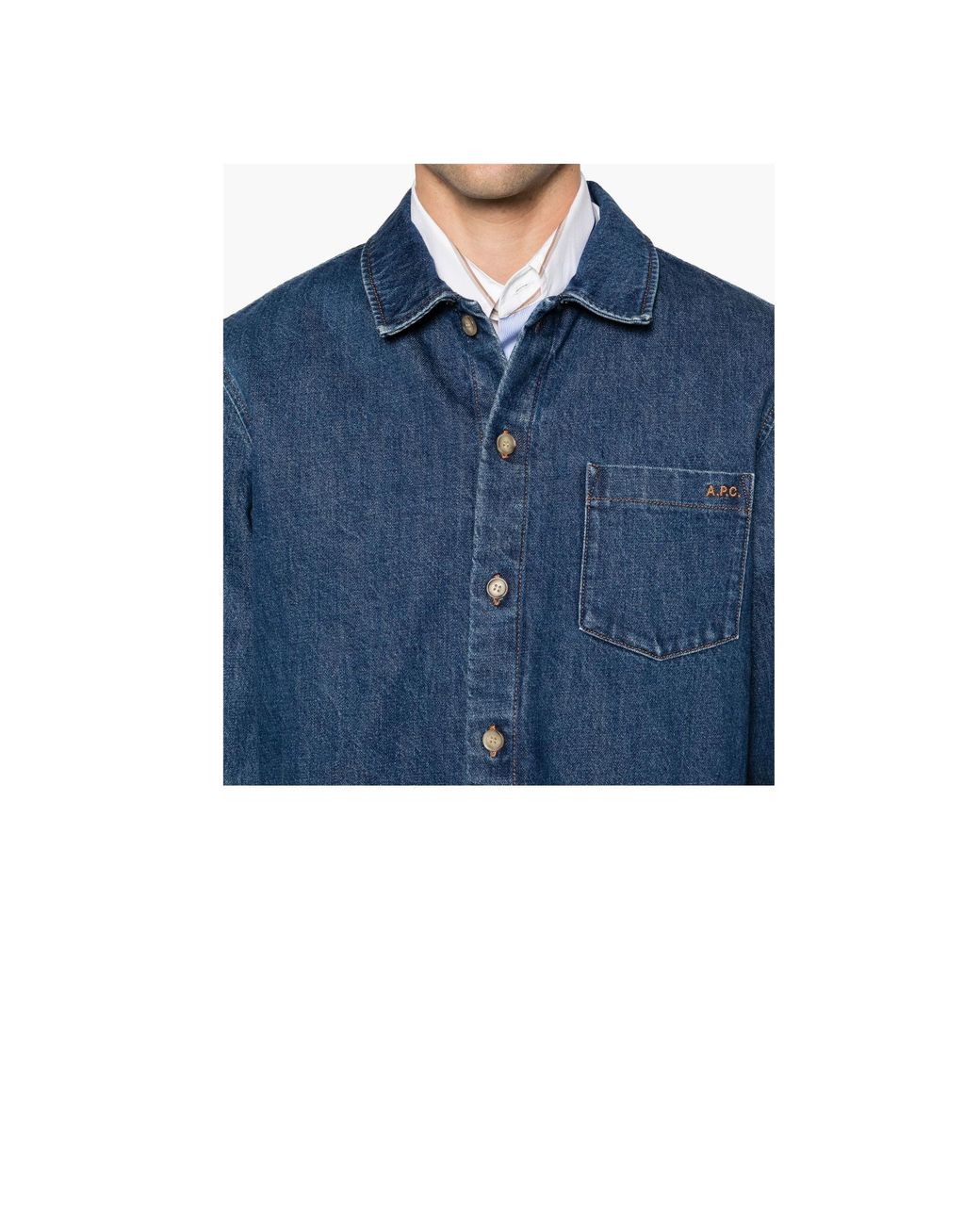 A.P.C. Blue Logo Embroidered Shirt Jacket for men