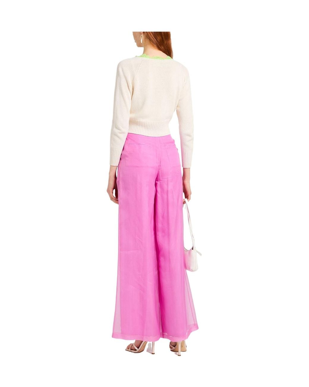 Max Mara Pink Simple Solid-Color Wide-Leg Pants
