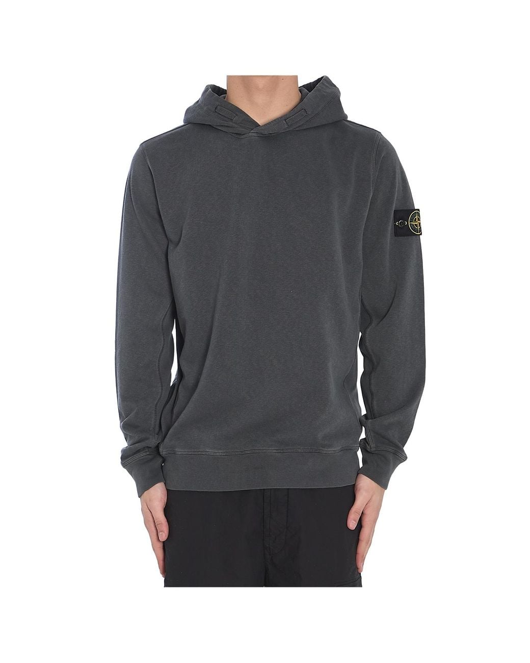 Stone Island Black Logo-Patch Long-Sleeved Hoodie for men