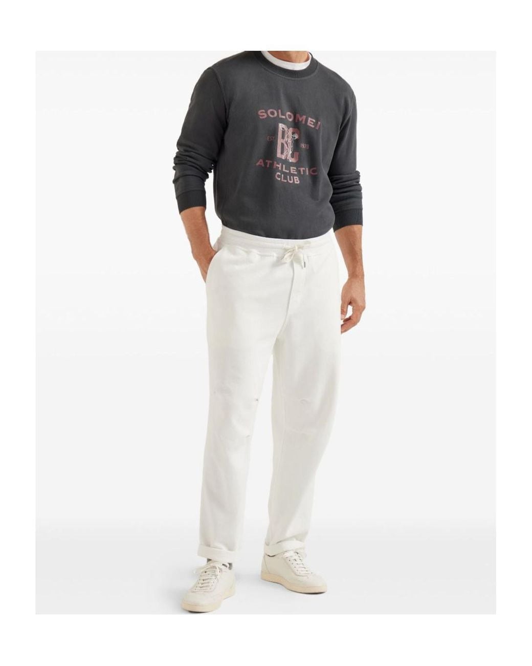 Brunello Cucinelli Gray Cotton-Blend Graphic Sweatshirt for men